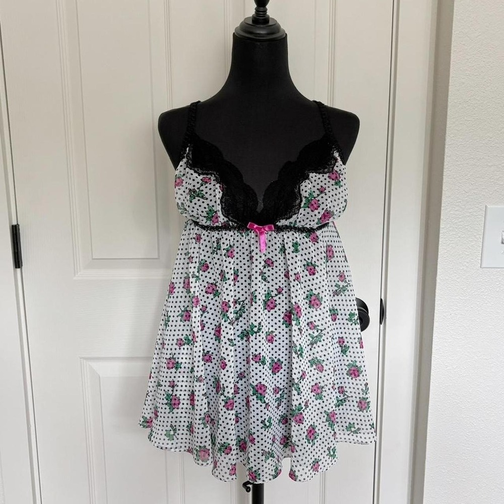Y2K In Bloom by Jonquil Polka Dot Floral Babydoll Nightie/ Size Large